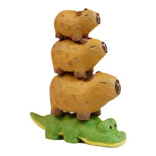 卡皮巴拉叠叠乐capybara水豚鳄鱼木雕摆件送女生朋友可爱生日礼物
