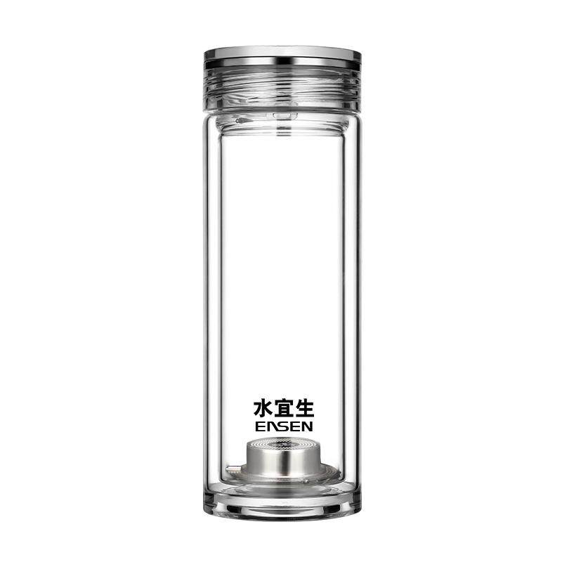 水宜生双层玻璃杯男士高档弱碱泡茶杯车载便携大容量高颜值水晶杯