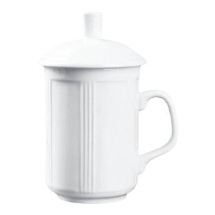 促销镁质白瓷酒店宾馆客房陶瓷纯白茶杯带盖大水杯办公室会议盖杯