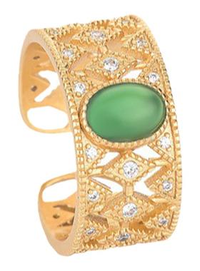 中国风典雅古法金指环宫廷风设计镶嵌玉髓戒指汉服旗袍搭配手饰品