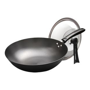 华邦炒锅平底铸铁锅不锈炒菜锅不易粘锅无涂层家用老式燃气灶锅具