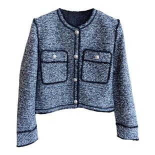 AMR UU◆轻奢质感 髙级感花纱灰亮片香风外套圆领上衣女秋冬新款