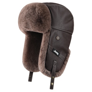 jeep吉普雷锋帽男士冬季加绒加厚保暖皮帽防风防寒中老年护耳帽子