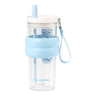 富光玻璃杯女生高颜值吸管水杯夏日新款便携茶水分离杯学生杯子