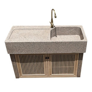 大理石水池家用阳台花岗岩水槽户外庭院一体石头洗手盆加装铝柜门