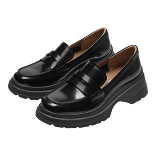 明星同款73hours女鞋奶牛猫春新款白色厚底乐福鞋