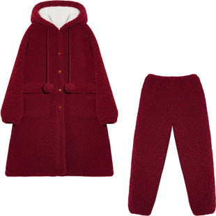 Bananagirl睡衣女款冬季加绒加厚保暖家居服可外穿长款睡袍两件套