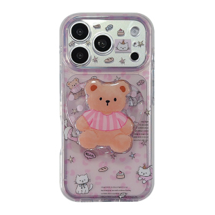 ins日韩风粉色豹纹卡通适用苹果17手机壳iphone16promax高级感17pro保护壳硅胶15新款防摔全包带支架女款软壳