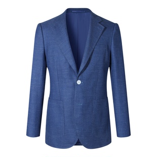 【卓雅系列】1881意大利进口羊毛面料休闲西服男蓝色编织花呢25秋