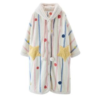 珊瑚绒睡衣女冬季睡袍加绒加厚法兰绒可爱兔子家居服宽松冬天套装