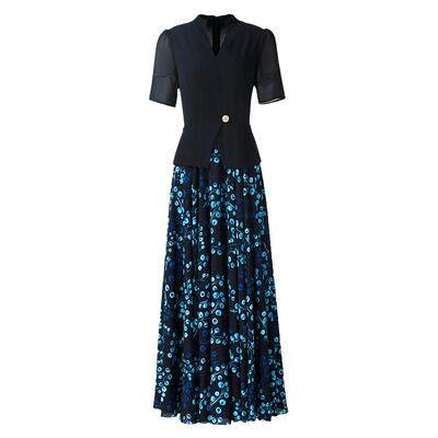 雪纺假两件显瘦拉佰缇大摆连衣裙