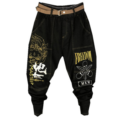 潮流刺绣牛仔水洗弹力男休闲长裤