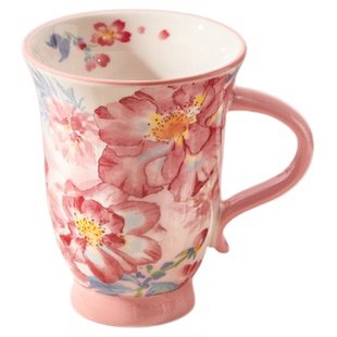 墨色十二花神陶瓷马克杯女士精致主人杯个人家用高脚咖啡杯高颜值