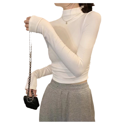 小个子短款德绒半高领打底衫女