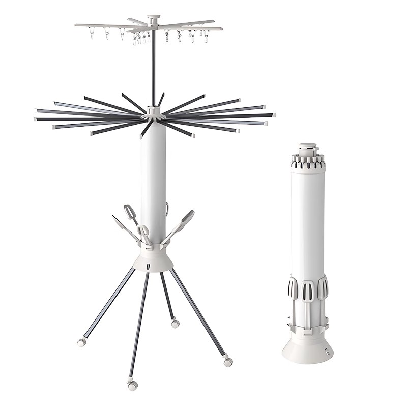 日本阳台折叠隐形收缩晾衣架落地室内家用章鱼多功能杆晒被子神器