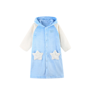 日本郡是GUNZE男童家居服睡裙秋冬新款长袖连帽珊瑚绒家居睡衣