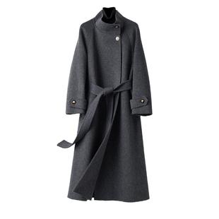 BXV立领双面羊毛大衣女中长款2026年春季新款设计感澳洲羊毛外套