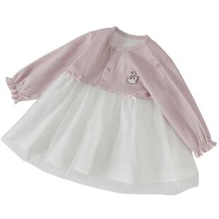 女宝宝针织连衣裙春秋甜美公主裙春季网纱蓬蓬裙儿童春装女童裙子