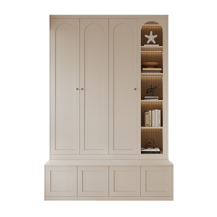 复古奶油风儿童卡座一体靠墙去客厅化书柜阳台柜储物柜小户型定制