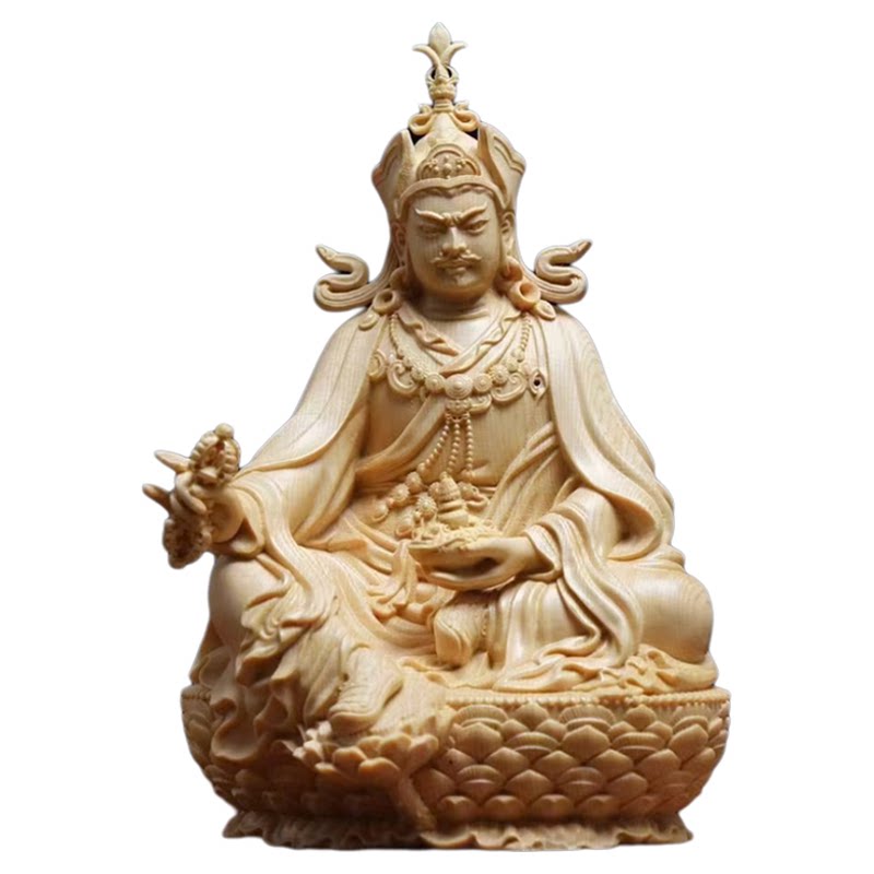 莲花生上师木雕摆件桧木实木雕刻