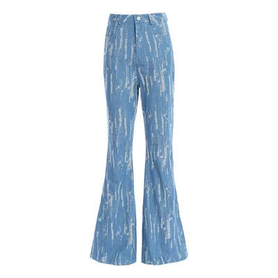 微喇裤软牛仔肌理感磨破洞长裤