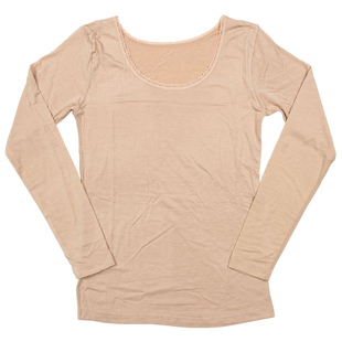 佳妮婷20年秋冬新款少女士打底内衣薄款无缝小花边大圆领秋衣7315