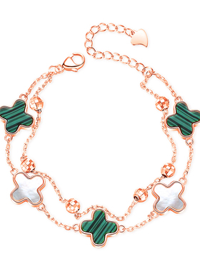 YFANXI孔雀石四叶草手链生日礼物