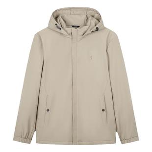 才子黑色棉服男2025冬季新款石墨烯保暖抗菌休闲短款连帽棉衣外套