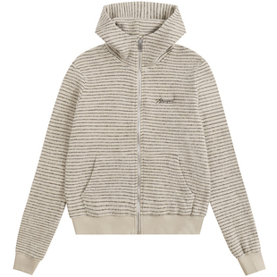 ATRY条纹短款连帽卫衣女春季新款美式休闲复古慵懒高级感开衫外套