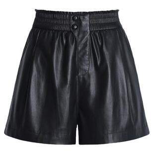 2025秋冬新款海宁真皮皮裤女松紧高腰阔腿靴裤a字外穿绵羊皮短裤