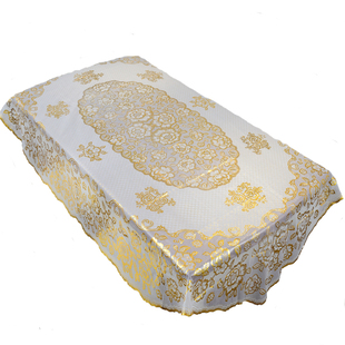 PVC烫金桌布折叠椭圆形餐桌布防水防油免洗长方形茶几垫北欧台布