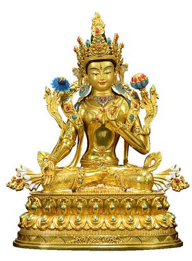 闯隆10寸白度母全铜鎏金铜像摆件