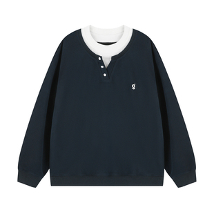 明星同款GOOZI MADE假两件亨利领卫衣男春季美式圆领内搭长袖上衣