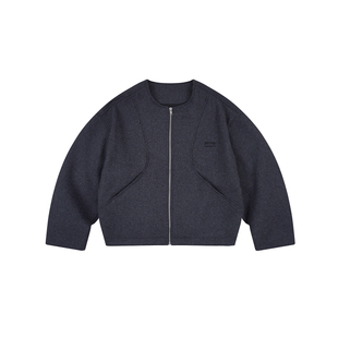 RAPPEYE 简约利落茧型夹克上衣女解构微廓形百搭拉链短款毛呢外套