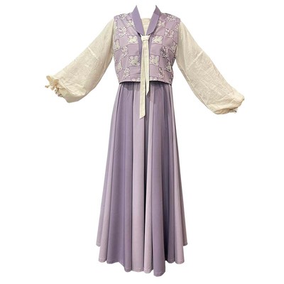 织造司[芋泥奶茶]原创汉服唐褙子长袖圆领衫八破裙女