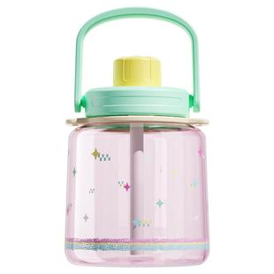 万兀大肚杯水杯女新款大容量1L双饮吨杯吨桶可爱吸管太空杯子夏季