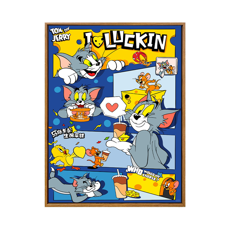 雅调DIY数字油画猫和老鼠插画