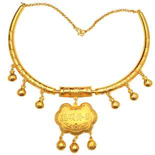 新中式沙金锁包福字项圈吊坠满月周岁男女宝宝长命锁铃铛拍照道具