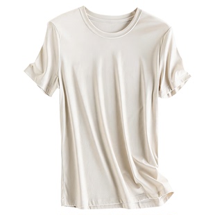 第6代凉感桑蚕丝丝光棉兰精莫代尔短袖T恤衫女圆领防晒t衫tshirt
