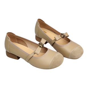 脱毒家 文艺漫漫丨一字带蝴蝶结平底鞋真皮休闲女鞋复古浅口单鞋