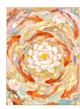 锦鲤莲花图钻石画2026新款九鱼聚财图客厅玄关粘砖贴钻十字绣满钻