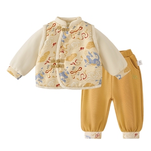 男童唐装套装儿童加绒童装秋冬宝宝新中式夹棉拜年服周岁男宝礼服