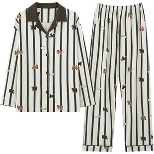 马克公主情侣睡衣女春秋季可爱小狗2026新款纯棉长袖条纹家居服男