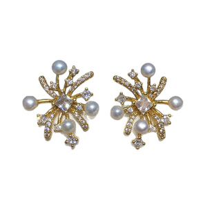 天然淡水珍珠耳钉女诸暨高级感轻奢精致多珠烟花微镶锆石珍珠耳饰
