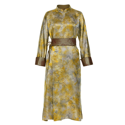 平裁古法旗袍新款盘扣提花桑蚕丝