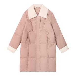 SeRinaBlue2025冬季新款高级感面包格小个子羽绒服女款中长款外套