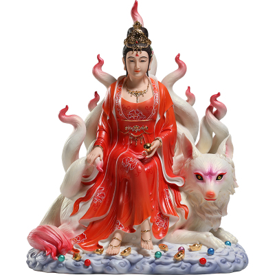 佛堂九尾狐娘娘摆件微美陶瓷中式