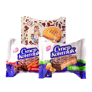 【自营】俄罗斯巧克力威化饼干糖果夹心榛子花生进口康吉儿童零食