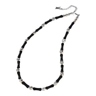 MONA同款黑色竹节项链女轻奢小众设计高级感黑曜石串珠颈链锁骨链