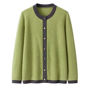 2025秋冬新款中老年女装圆领开衫毛衣妈妈装加厚保暖针织纯羊毛衫